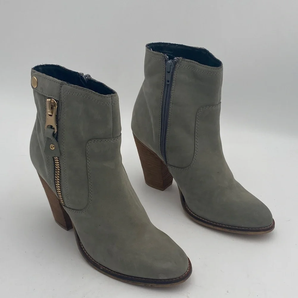 Aldo Gray Ankle Boots with Wooden Heel women 9 leather suede casual festival Y2K